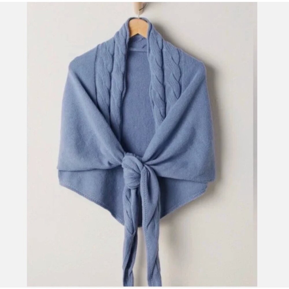 NWT Free People Heritage Blue Cable Knit Wrap Shawl Scarf For Women, New!